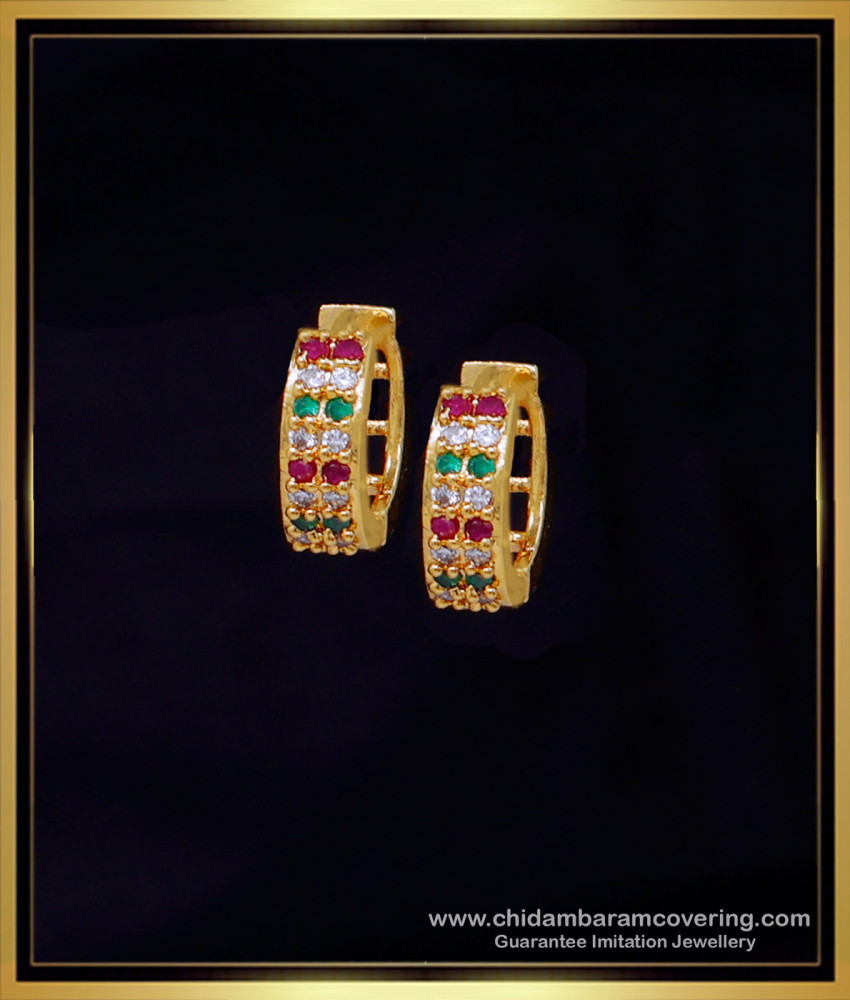ERG2063 - Small Daily Use Hoop Earrings Stone Gold Design