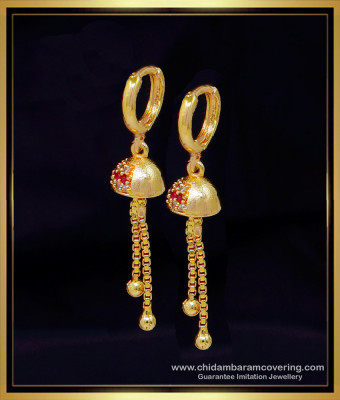 ERG2066 - 1 Gram Gold Daily Wear Hoop Earrings with Jhumka Design