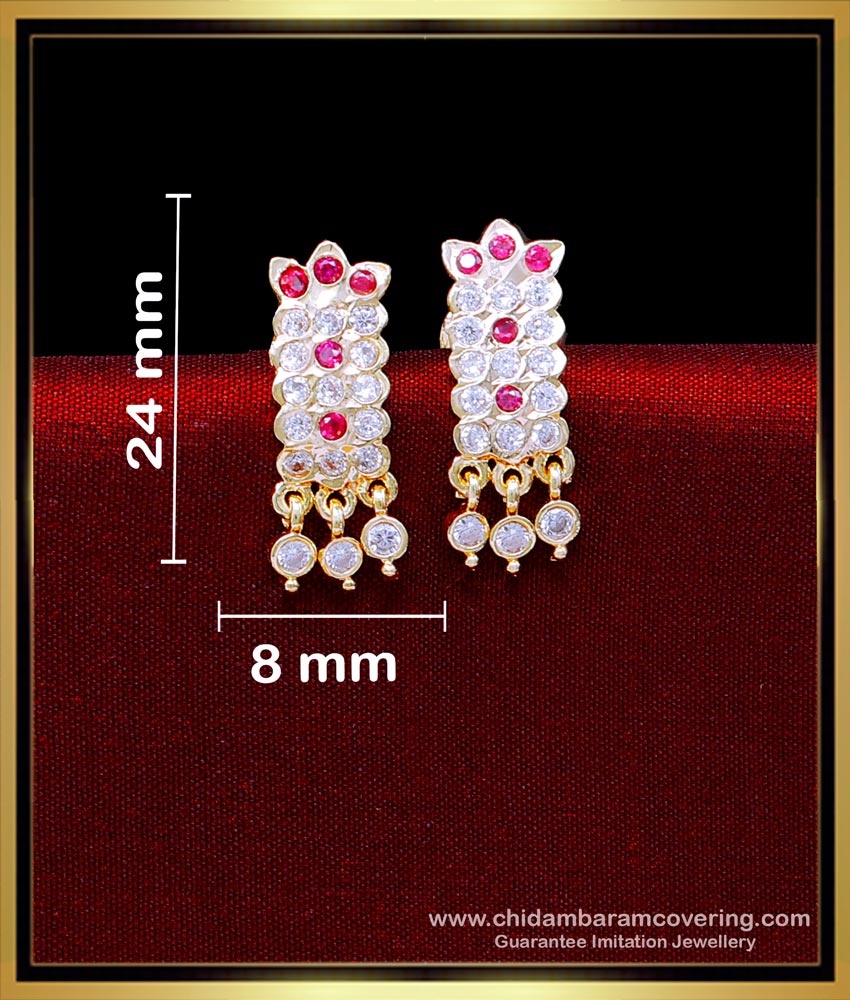 ERG2078 - Impon Daily Use White Stone Gold Earrings Design Tops