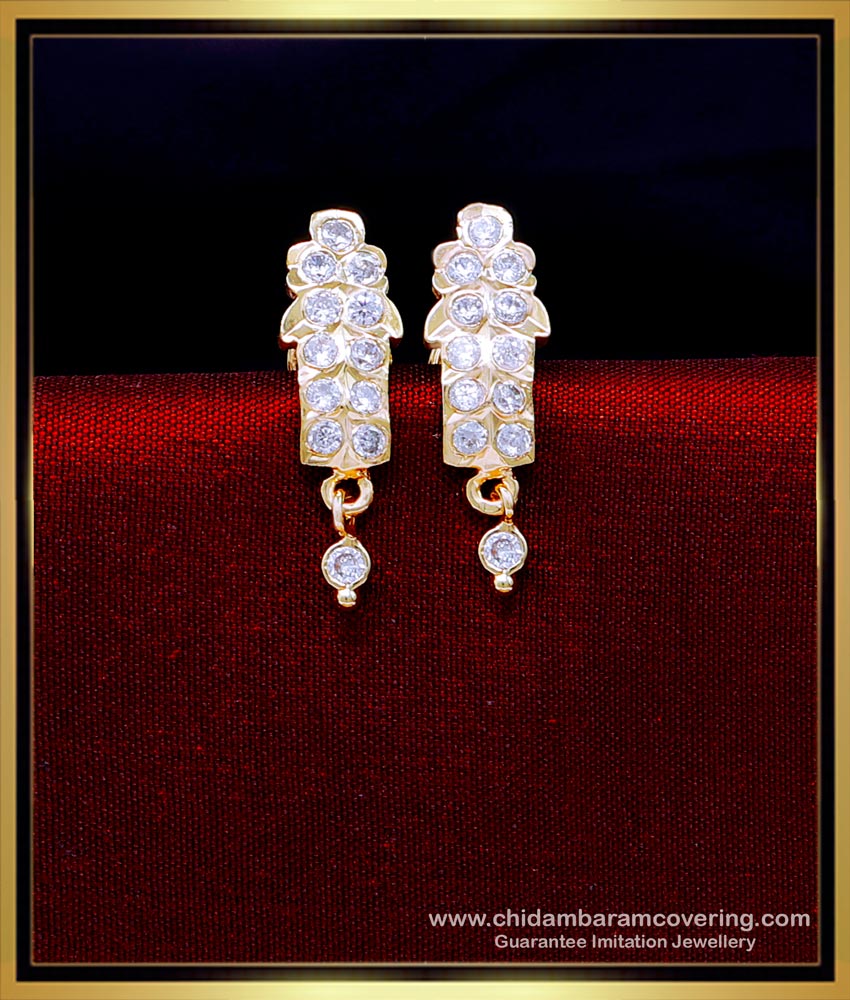 ERG2081 - Gold Design White Stone Daily Use Impon Stud Earrings