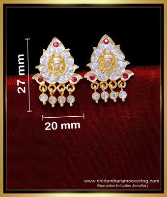 ERG2083 - Impon White Stone Lakshmi Stud Earrings Gold Design 