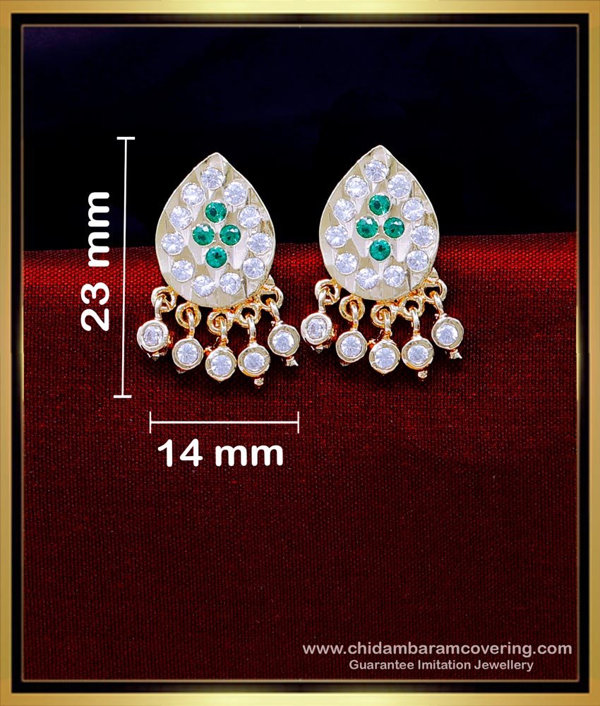 ERG2084 - Unique White and Emerald Stone Impon Earrings Designs