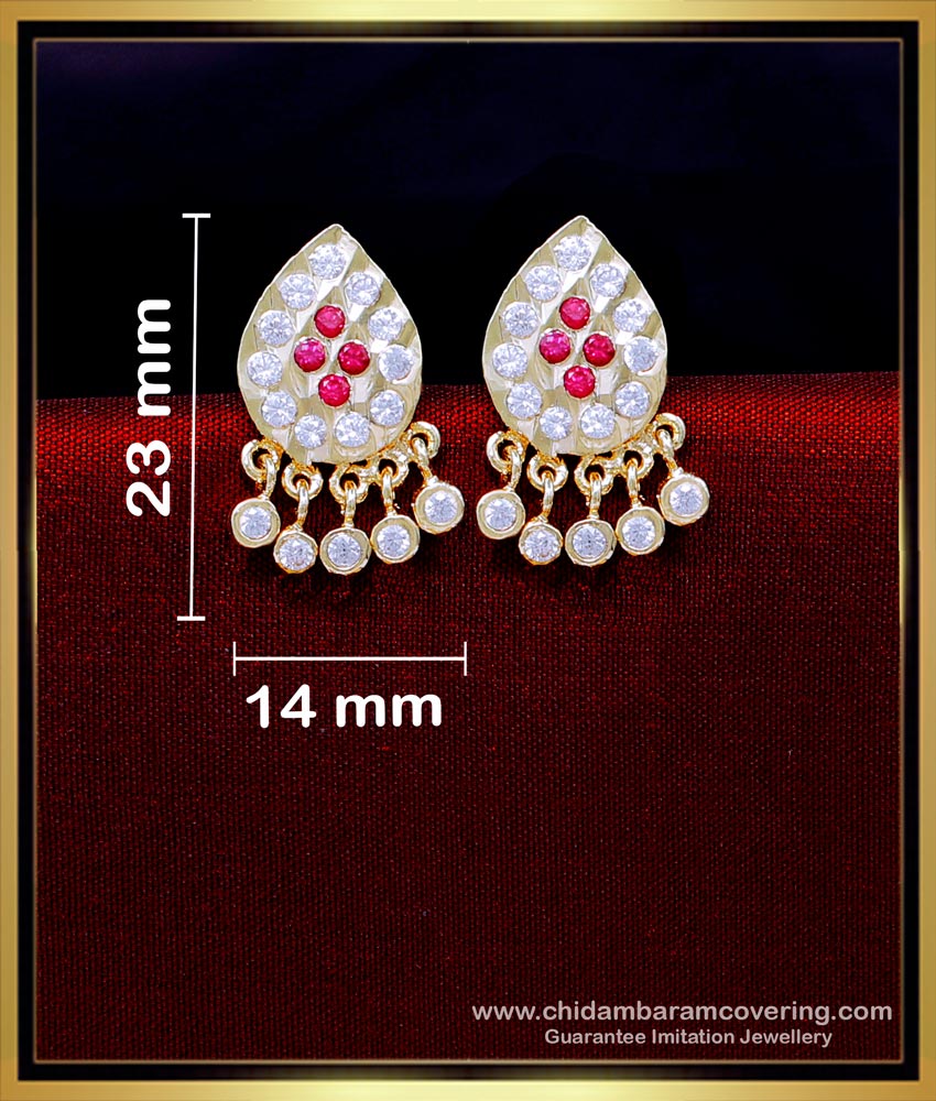 ERG2085 - New Model White and Ruby Stone Impon Stud Earrings