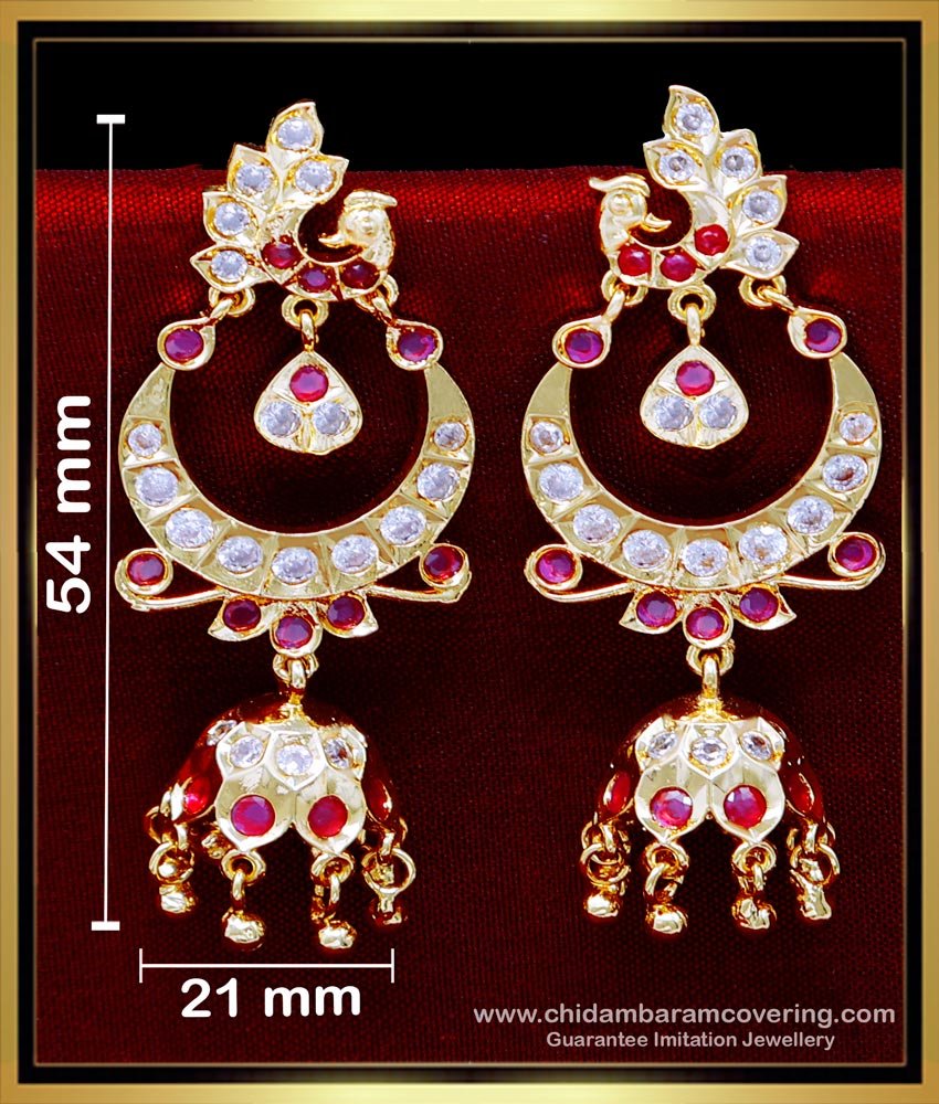 ERG2087 - Bridal Wear Peacock Model Chandbali Earrings Gold Design