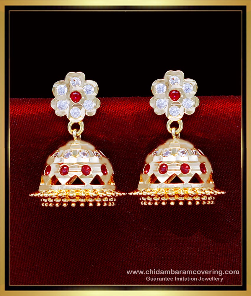 ERG2090 - South Indian Traditional Stone Impon Earrings Jhumka