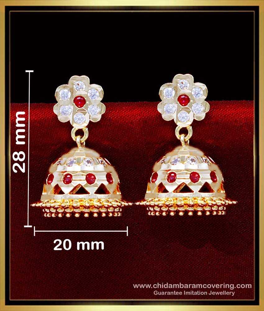 ERG2090 - South Indian Traditional Stone Impon Earrings Jhumka