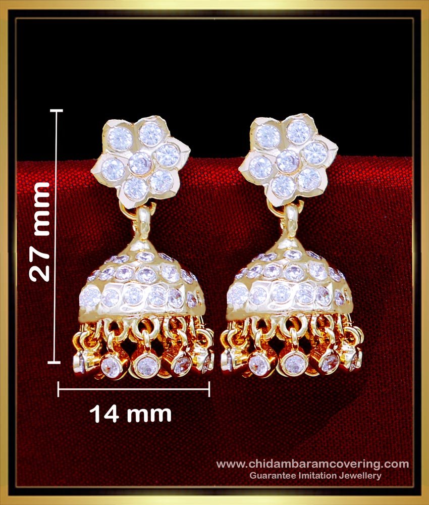 ERG2091 - First Quality Impon Jewellery White Stone Jimikki Earrings