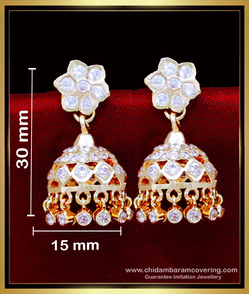 ERG2092 - Real Gold Design White Stone Jhumka Earrings for Women