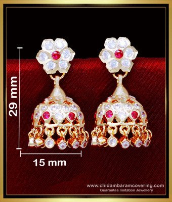 ERG2093 - Best Quality White and Ruby Stone Impon Earrings Designs