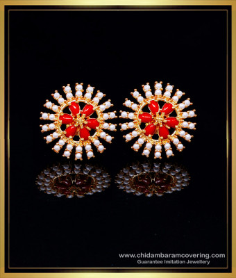 ERG2111 - Unique Pearl and Red Coral Ear Rings New Models Online