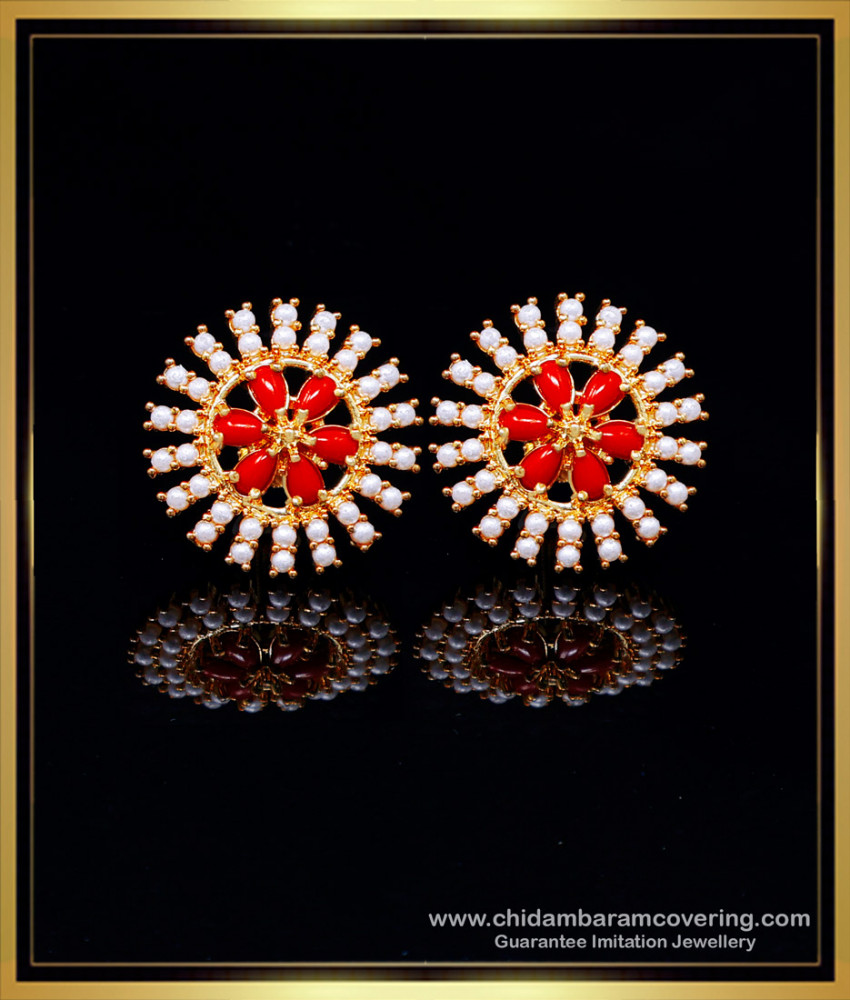 ERG2111 - Unique Pearl and Red Coral Ear Rings New Models Online