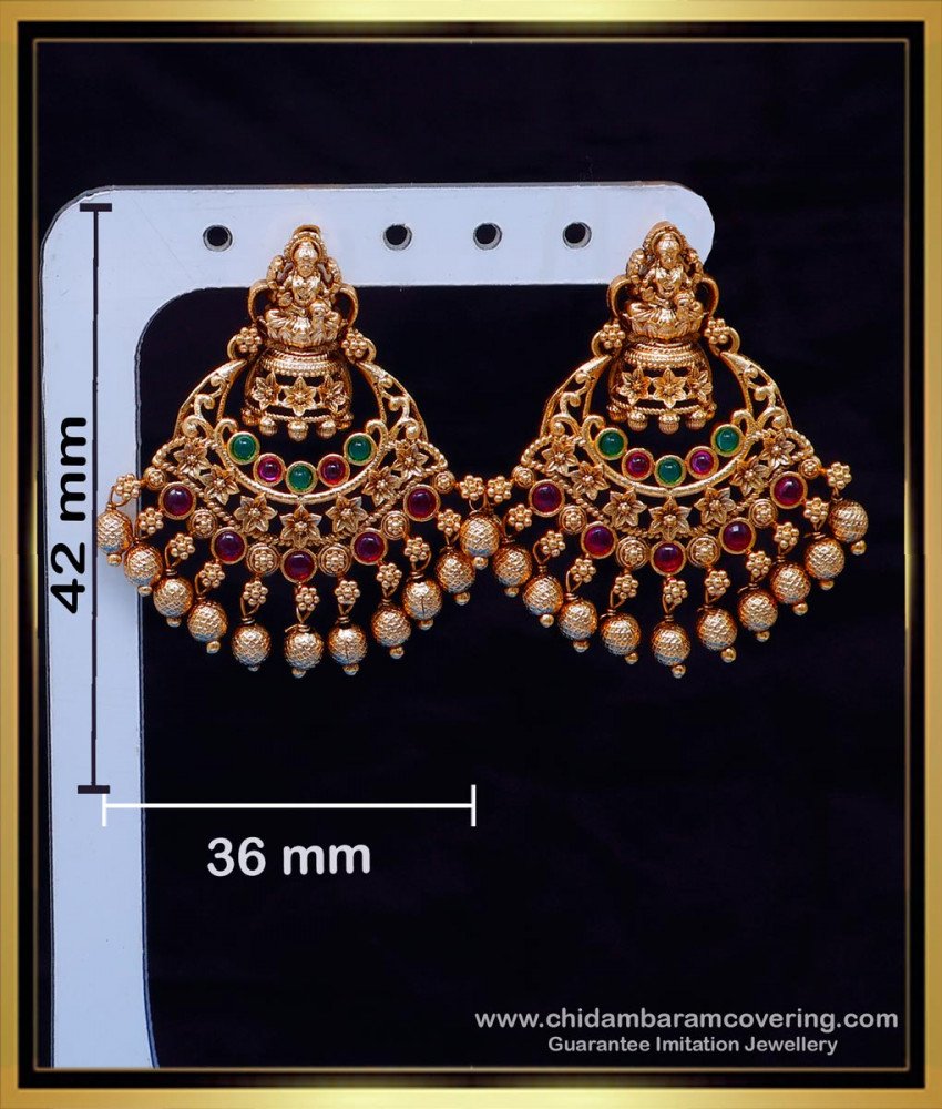ERG2119 - Best Quality Antique Lakshmi Earrings Chandbali Design