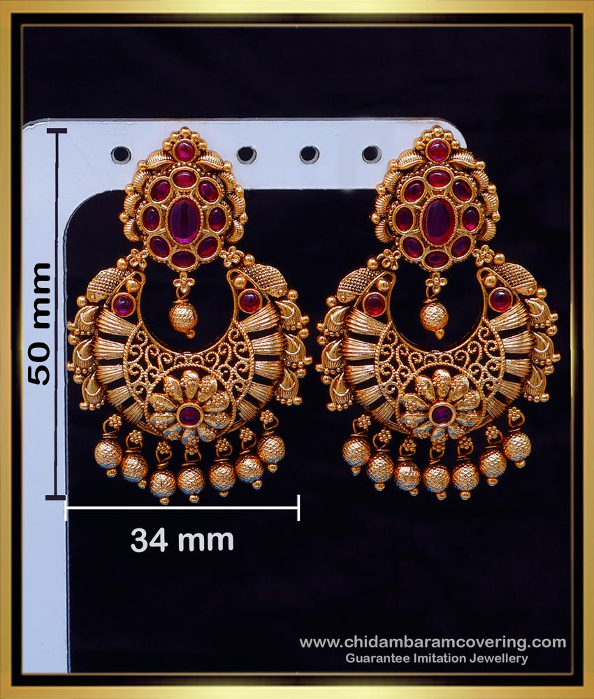 ERG2121 - Premium Quality Antique Chandbali Earrings Gold Pattern