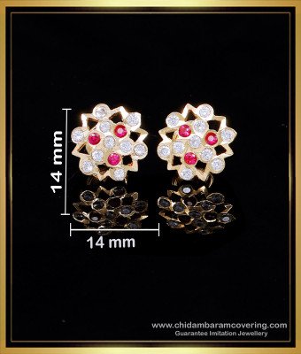 ERG2133 - New Model Impon White and Ruby Gold Stud Earrings Design