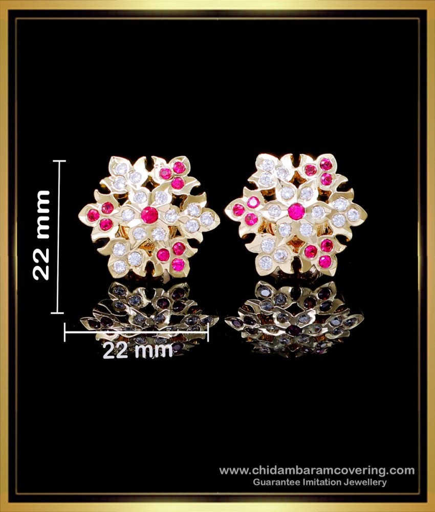 ERG2147 - New Model White and Ruby Stone Stud Earrings for Women