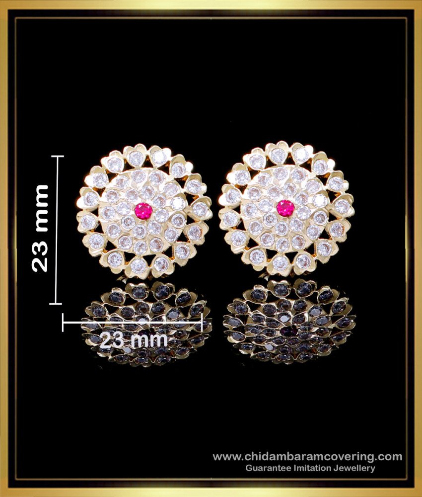 ERG2149 - Attractive Impon White Stone Stud Earrings Gold Designs