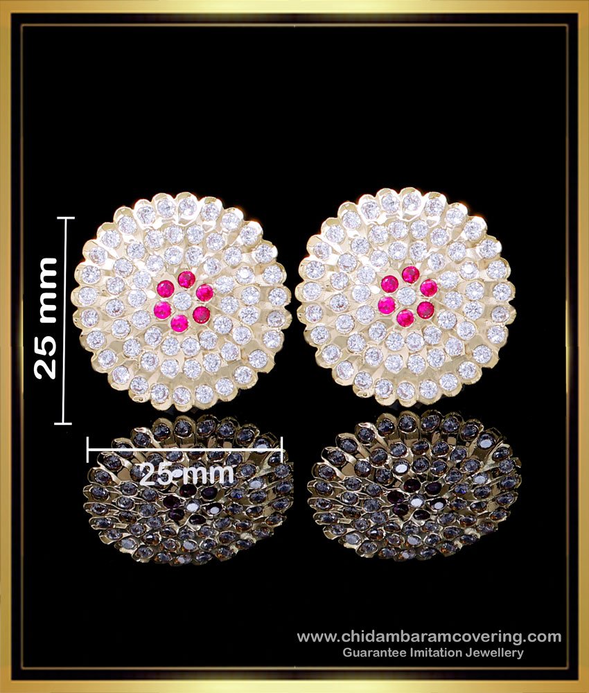 ERG2150 - Traditional Flower Stud White Stone Gold Earrings Design