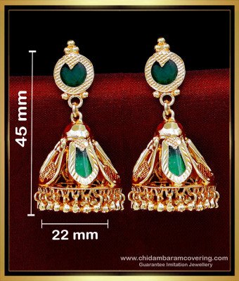 ERG2153 - Green Nagapadam Gold Plated Palakka Jhumka Earrings