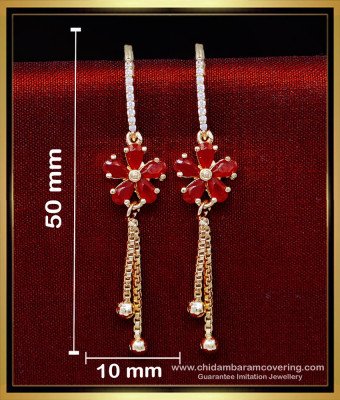 ERG2158 - Unique Ruby Stone Flower Hanging Earrings Design Latest