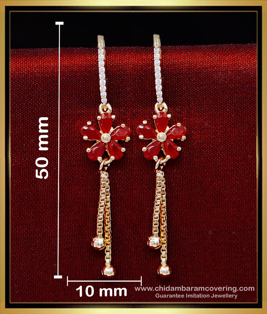 ERG2158 - Unique Ruby Stone Flower Hanging Earrings Design Latest