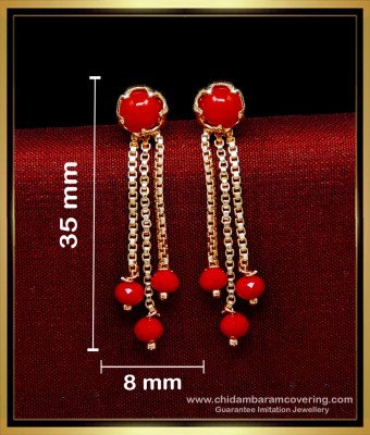 ERG2160 - Attractive Gold Plated Double Line Red Crystal Earrings