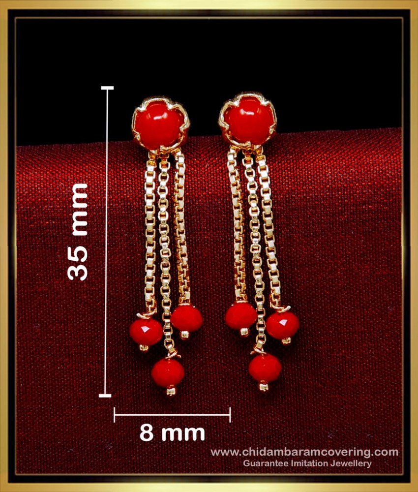 ERG2160 - Attractive Gold Plated Double Line Red Crystal Earrings