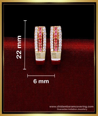ERG2163 - 1 Gram Gold Plated White and Ruby J Type Stud Earrings