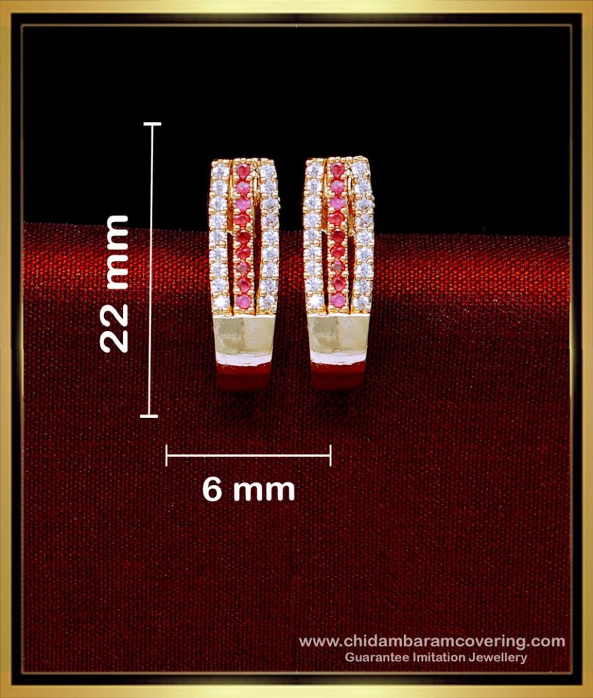 ERG2163 - 1 Gram Gold Plated White and Ruby J Type Stud Earrings