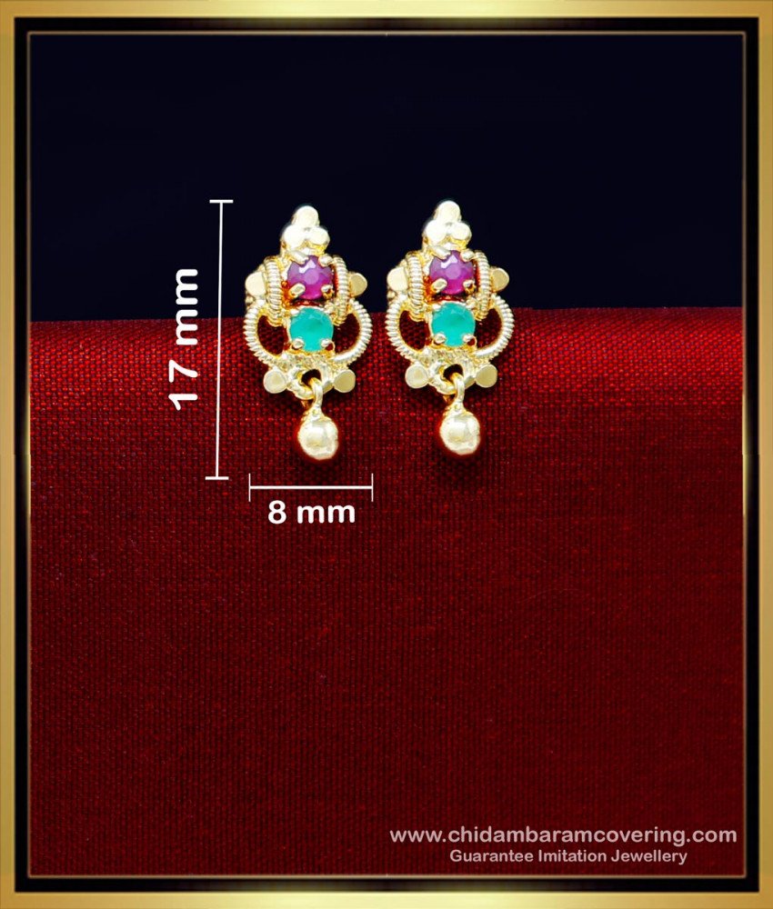 ERG2166 - Cute Small Ruby Emerald Stone Earrings for Girls