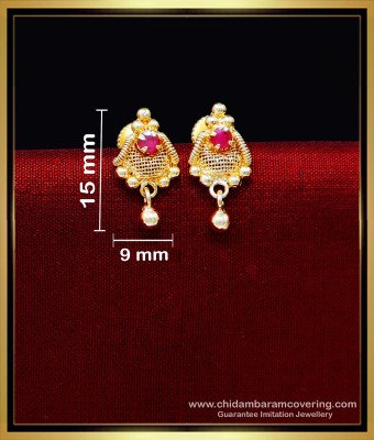 ERG2167 - New Ruby Stone Simple Gold Earrings Designs for Daily Use