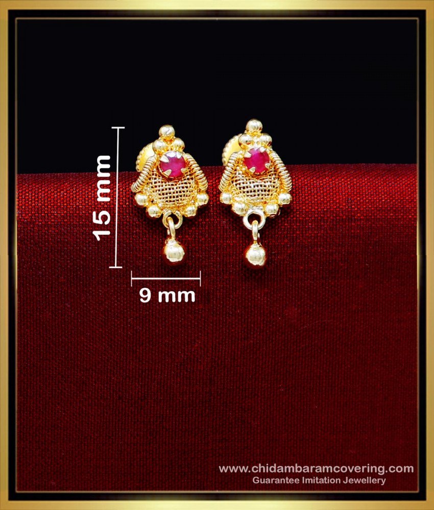 ERG2167 - New Ruby Stone Simple Gold Earrings Designs for Daily Use