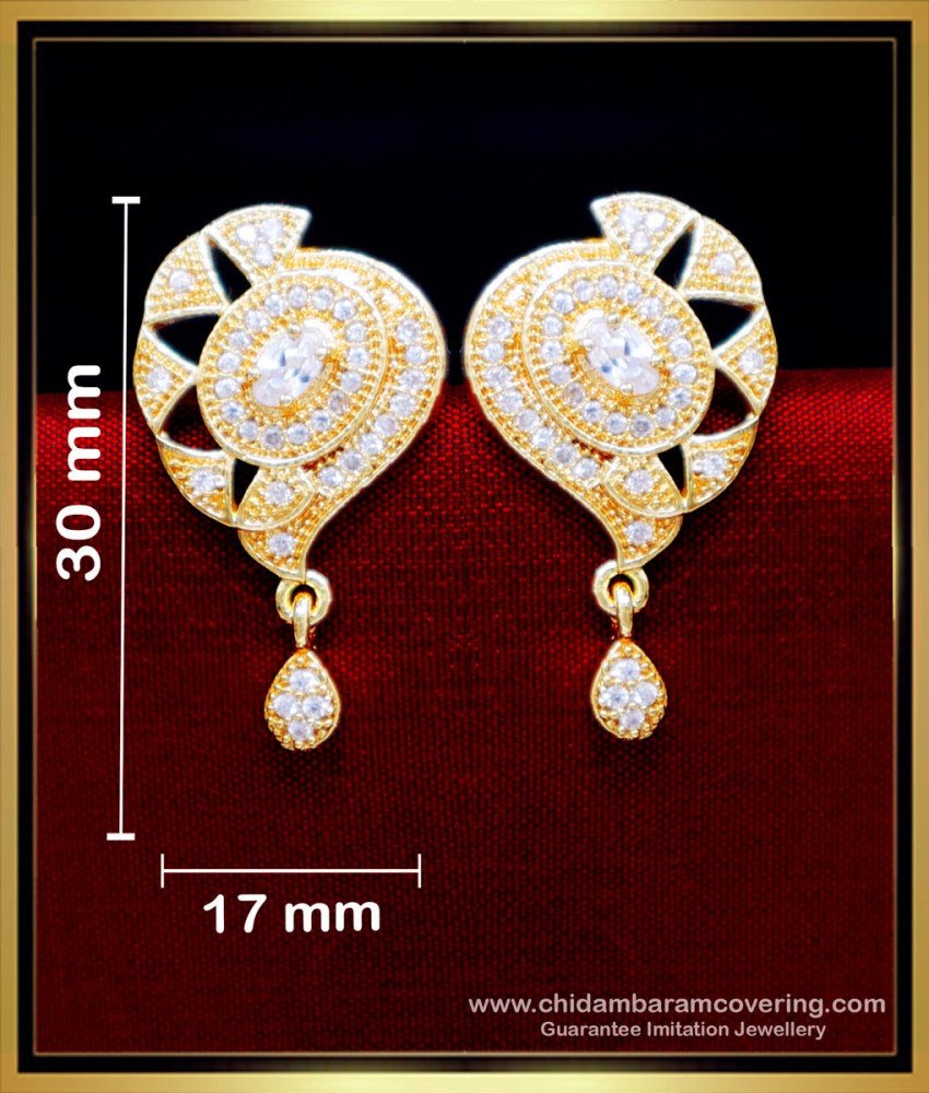 ERG2175 - Stylish Party Wear White Stone Gold Plated Earrings