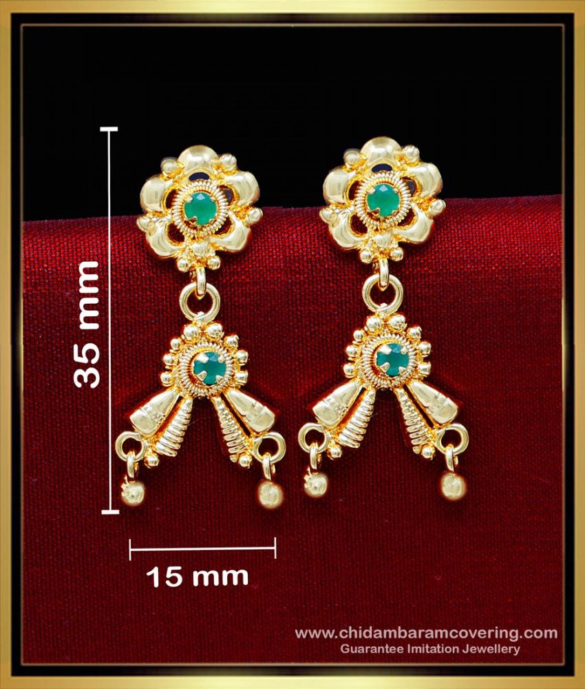 ERG2185 - Attractive Gold Plated Emerald Stone Earrings Hanging