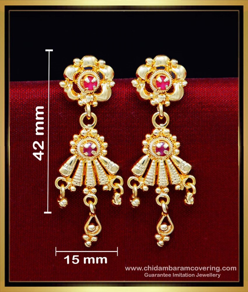ERG2187 - Elegant Red Stone Hanging Earrings Gold Pattern Online
