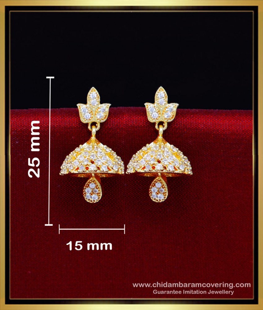 ERG2191 - Traditional White Stone Jhumka Earrings Gold Model