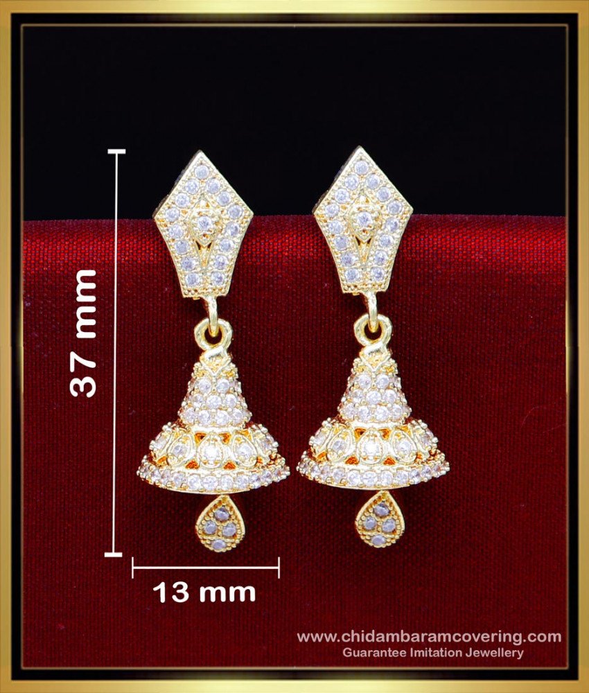 ERG2195 - Diamond White Stone Jhumkas Gold Earrings Design