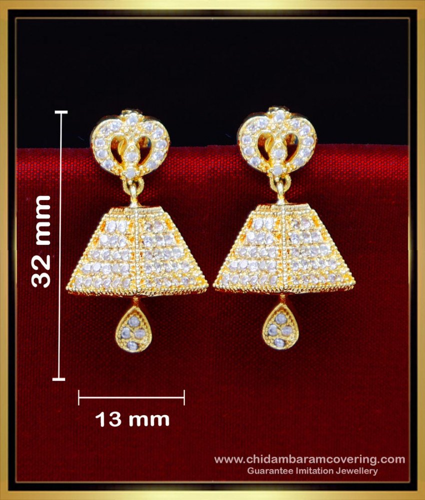 ERG2197 - Unique Diamond White Stone Jhumka Designs Gold Latest