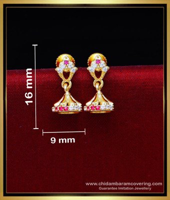 ERG2198 - Cute Small Size Ad Stone Jhumka Earrings Gold Plated