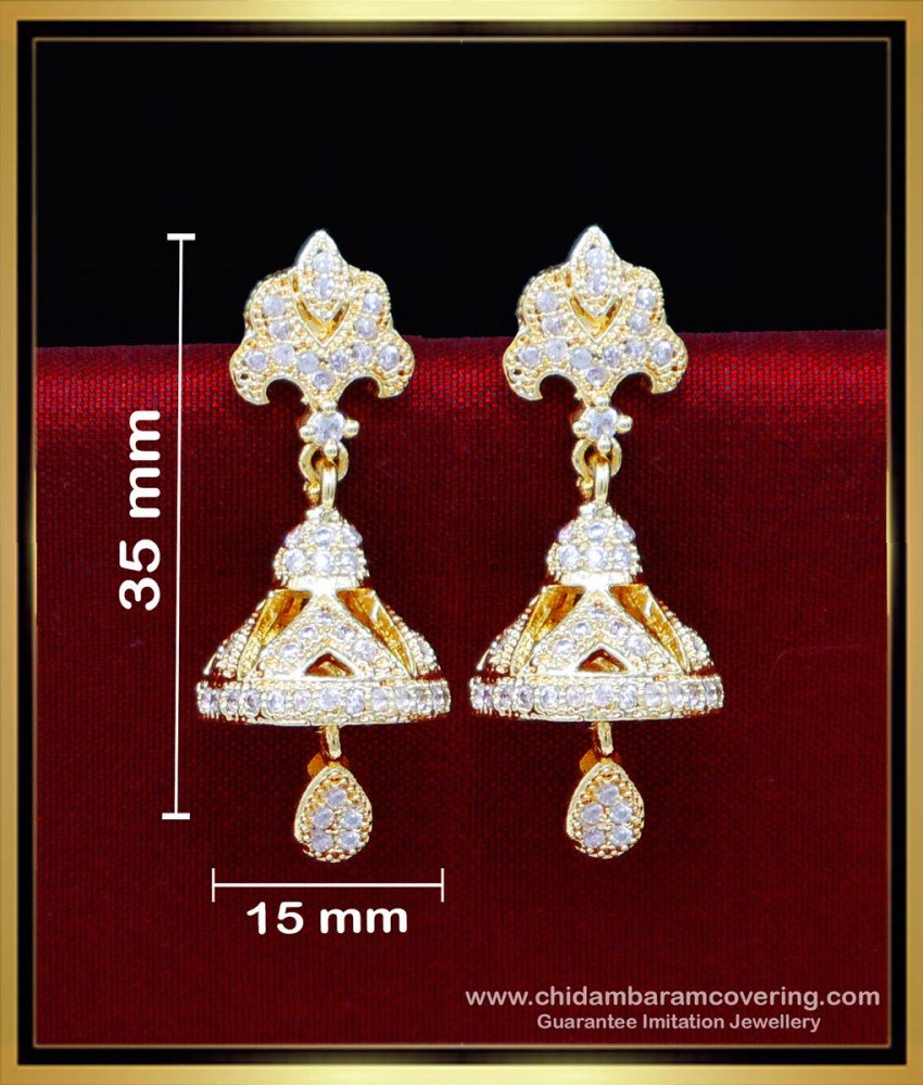 ERG2200 - New Model White Stone Jhumka Designs Gold Latest
