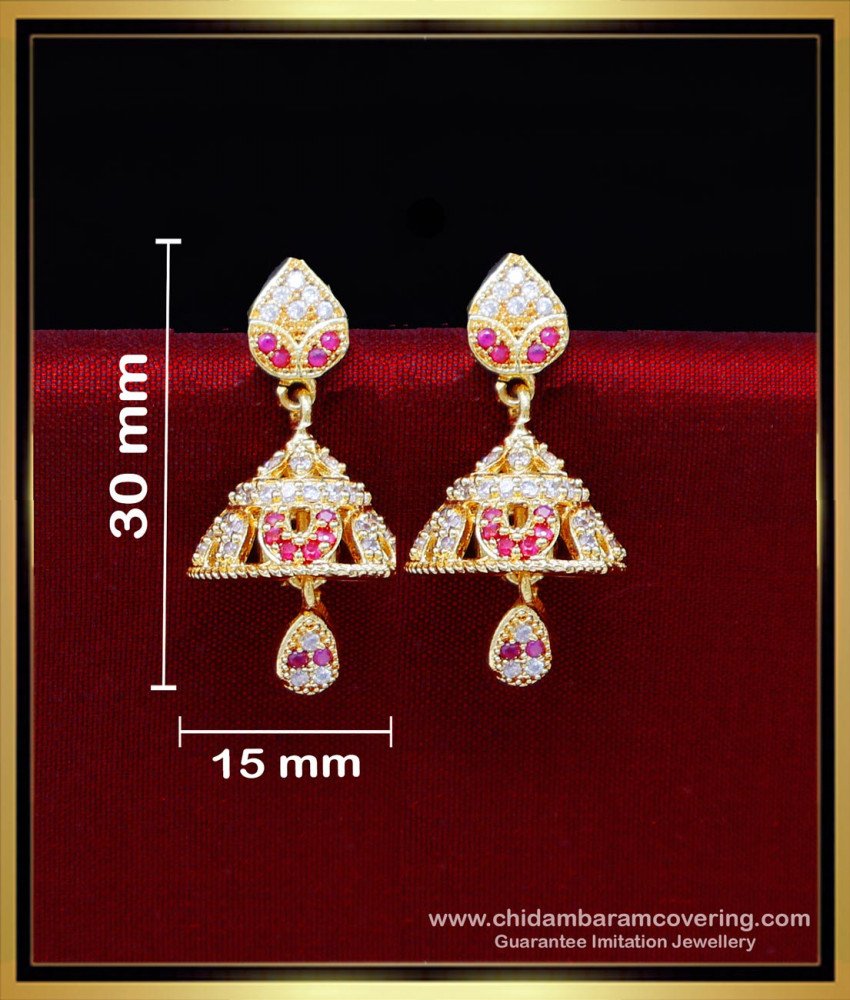 ERG2202 - Buy White and Ruby Stone Gold Earrings Designs Jhumka