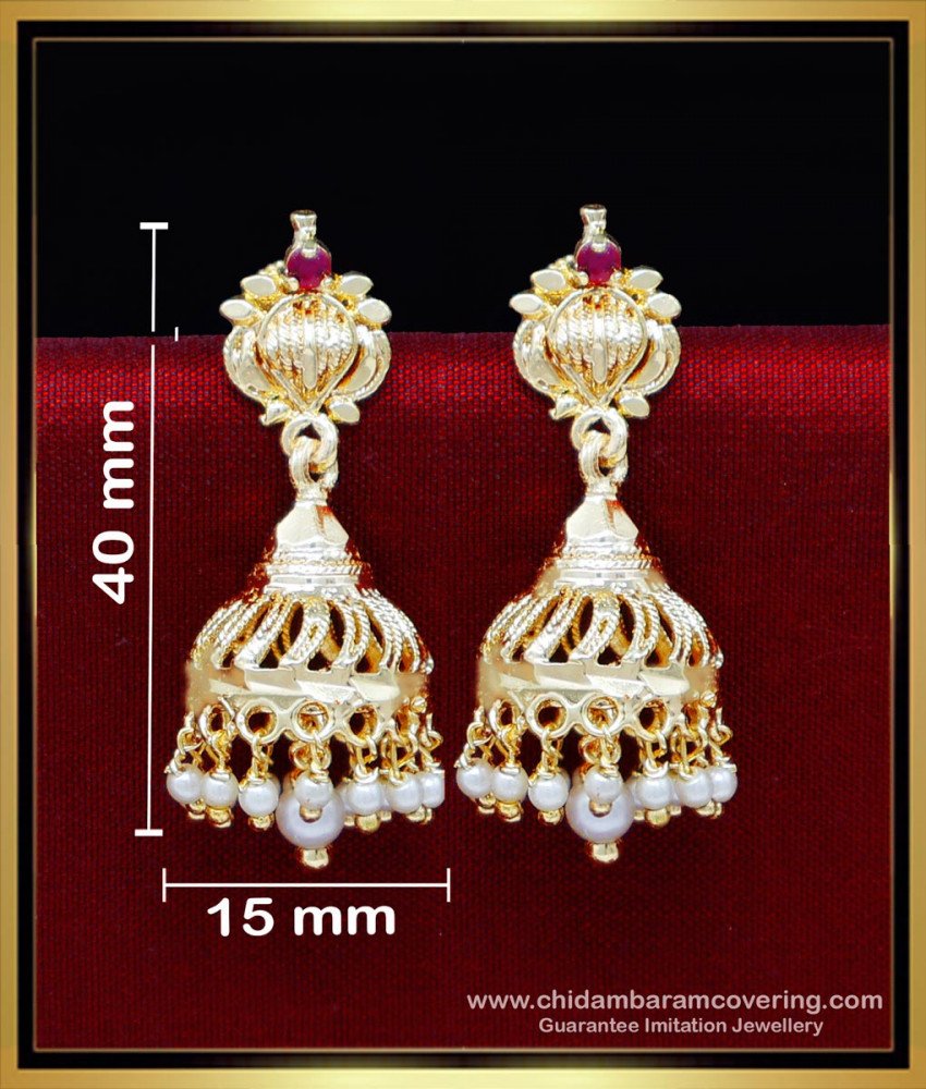 Erg2209 - Latest White Pearl Jhumkas Gold Design for Wedding