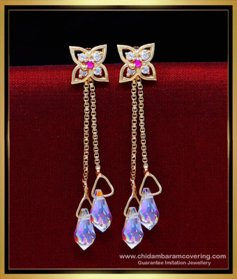 ERG2221 - Stylish Impon Hanging Stone Long Earrings Gold Design