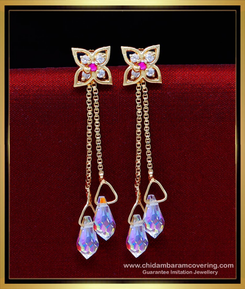 ERG2221 - Stylish Impon Hanging Stone Long Earrings Gold Design