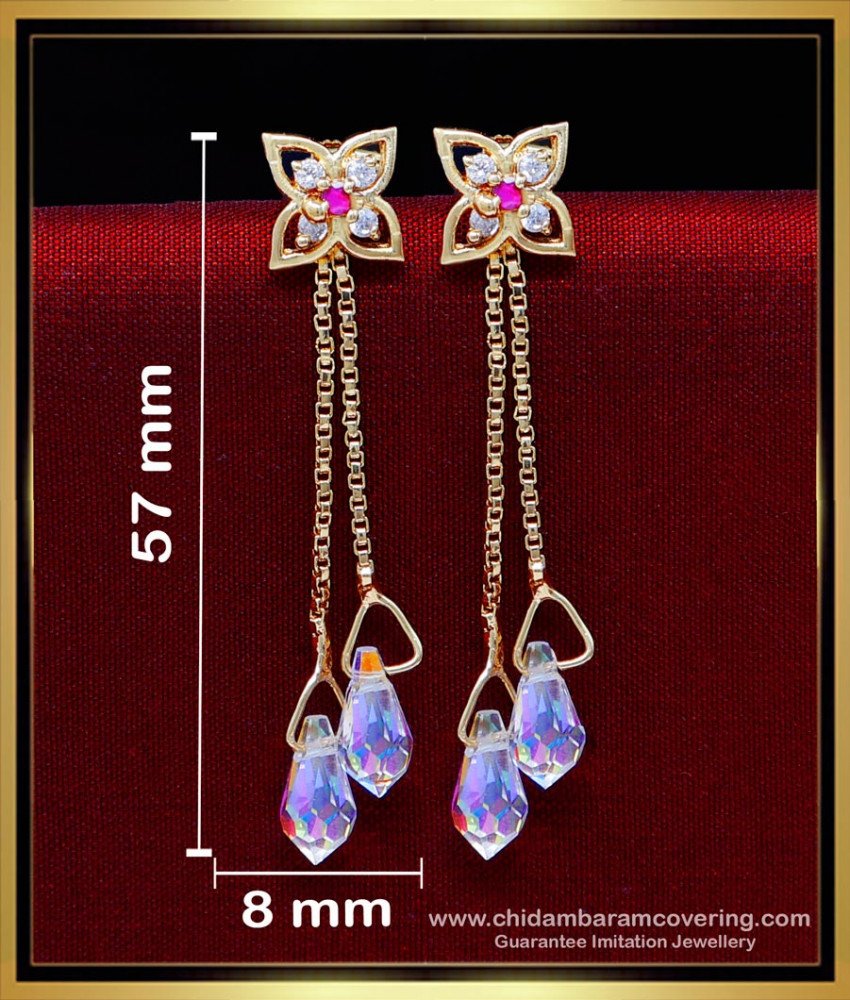 ERG2221 - Stylish Impon Hanging Stone Long Earrings Gold Design