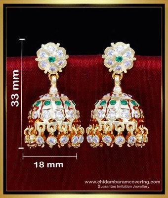 ERG2225 - Impon White and Emerald Bridal Gold Jhumka Design