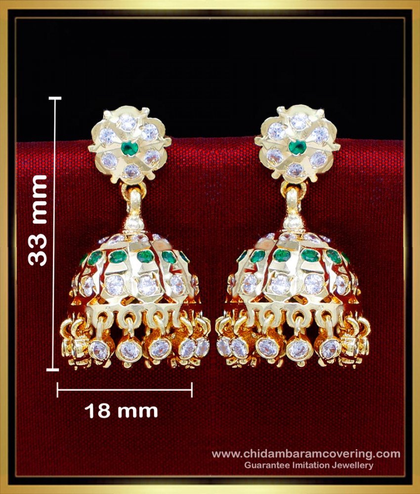 ERG2225 - Impon White and Emerald Bridal Gold Jhumka Design