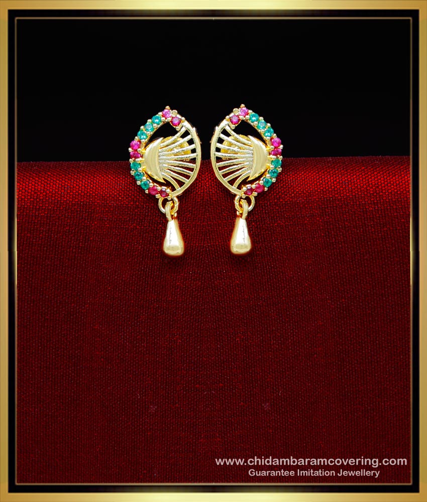 ERG2240 - Latest Ruby Emerald Peacock Designs Stud Earrings