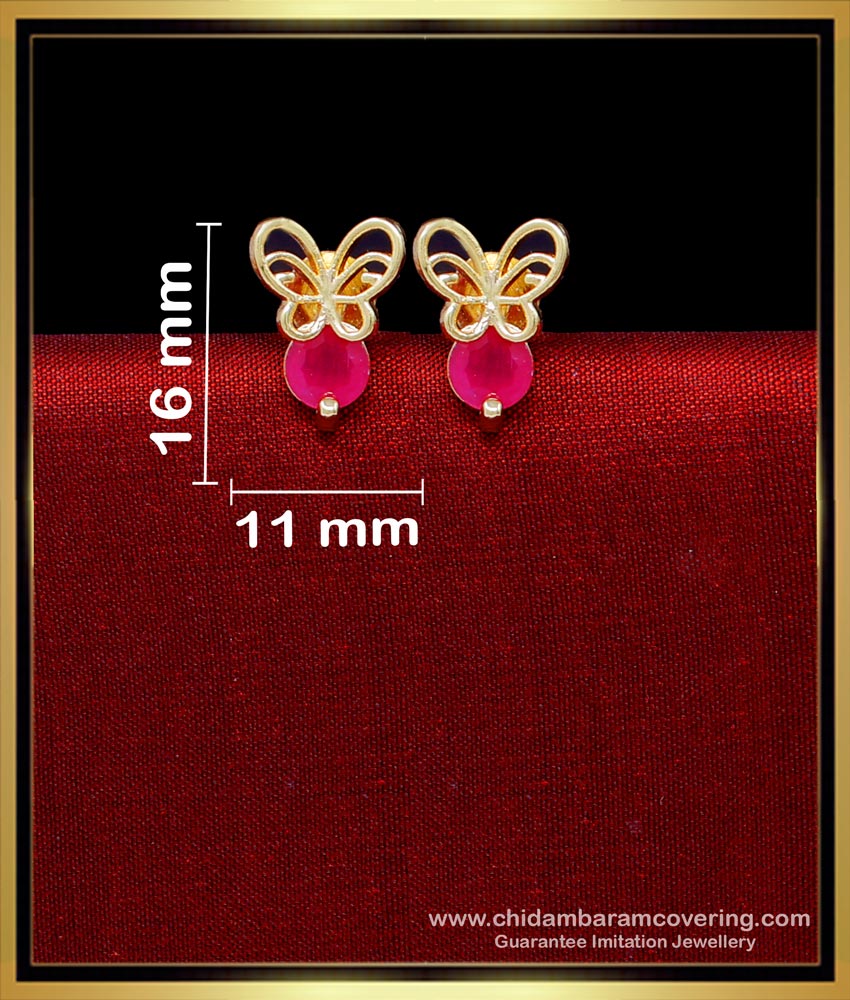 ERG2241 - Unique Ruby Single Stone Butterfly Earrings Studs 