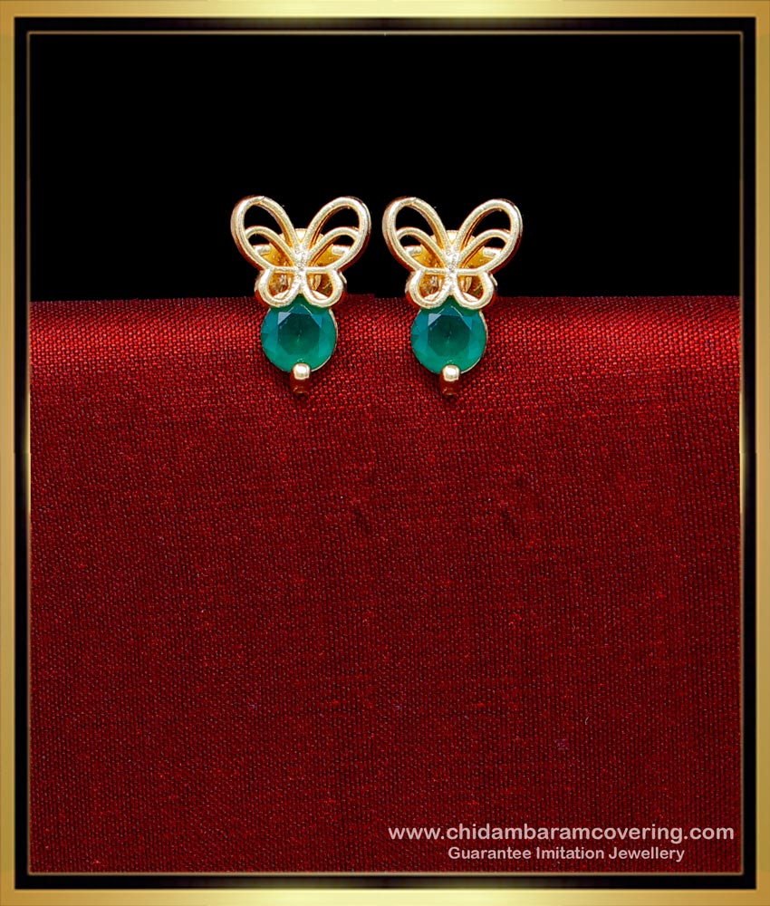 ERG2242 - Elegant Butterfly Design Emerald Stone Stud Earrings