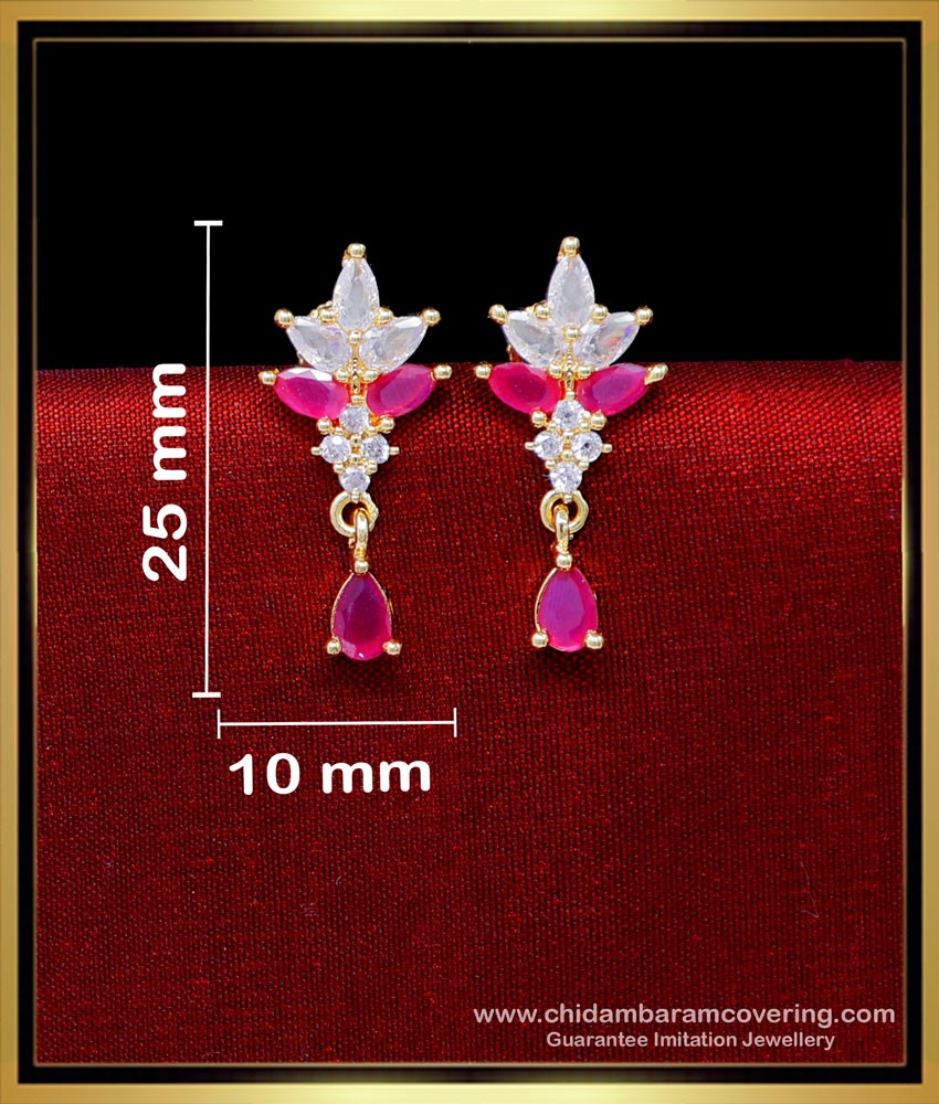 ERG2244 - First Quality White and Ruby Zircon Stone Stud Earrings